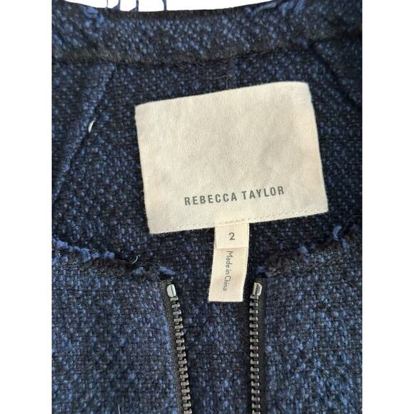 Rebecca Taylor Women's Navy Tweed Zip Up Front Pockets Knit Blazer Jacket Size 2 - Picture 3 of 9